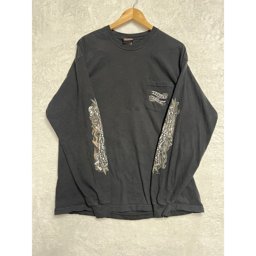 Harley Davidson Long Sleeve Pocket T Shirt XL Black Napoleon Ohio USA‎